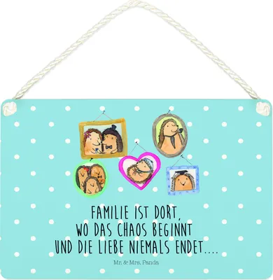 Produktbild von Mr. & Mrs. Panda wandtafel Igel Familie DIN A4 - Blau Pastell - Geschenk, holzbild, Bruder, kleine aufmerksamkeit, Türschild, Bilder, Wandschild, Schwester, Schild, Liebe