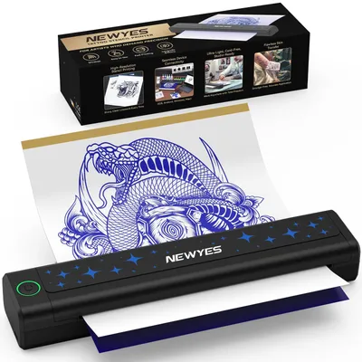 Image de Imprimante de pochoirs pour tatouages, imprimante thermique portable sans fil avec Bluetooth, incluant 10 modèles