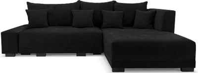 Produktbild von LaMasia Universal-Ecksofa Links und Rechts 3-Sitzer L-Ecksofa mit Schlaffunktion, Bettzeugablage, Schwarz
