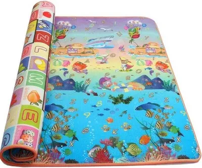 Obrázek produktu pro Pěnová podložka pro děti, 200 x 180 x 0,8 cm – oboustranná, s pedagogickým abecedním motivem a motivem oceánu