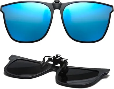 Produktbild von GKA Sonnenbrille Aufsatz Clip on echt polarisiert blau Überbrille Sonnenbrillenaufsatz Brillenaufsatz Sonnenbrille klappbar