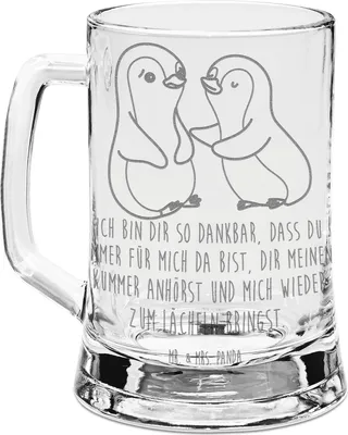 Produktbild von Mr. & Mrs. Panda Krug Pinguine trösten - Transparent - Geschenk, Seidel, Freund, Bierkrug Mit Gravur, Humpen, für Partner, Hochzeitstag, Frauen, Valentinstag, Glaskrug