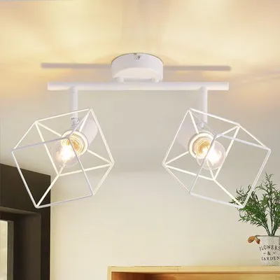 Image de ZMH Plafonnier 2 flammes E14 Spots de plafond Plafonnier blanc orientable à 350° Moderne Lampe de salon Lampe de cuisine Lampe de couloir pour bureau Sans ampoules