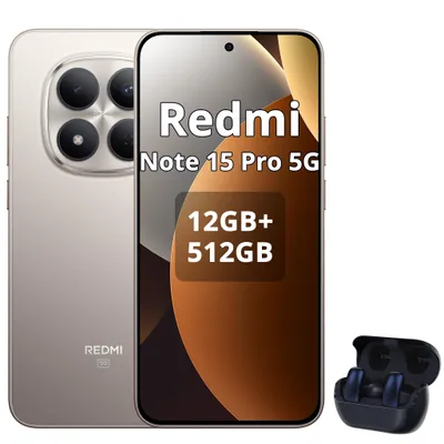 Obrázok produktu pre XIAOMI Redmi Note 15 Pro 5G, smartfón, 12+512 GB, 6580 mAh, ochrana IP68 (odolnosť voči prachu a vode), 6,83" displej, farba: titán (súčasťou balenia sú bezdrôtové slúchadlá Bluetooth)