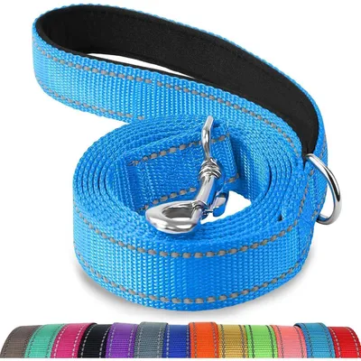 Obrázek produktu pro Reflexní vodítko pro psy s polstrovanou rukojetí, nylon, modrá barva, délka 1,2 m, šířka 2,5 cm