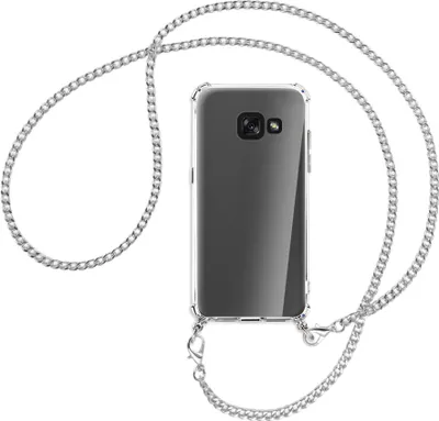 Produktbild von Handykette Backcover-Schutzhülle mit Band (Metall silberfarben) für Samsung Galaxy A3 2017 - silberfarbene Kette