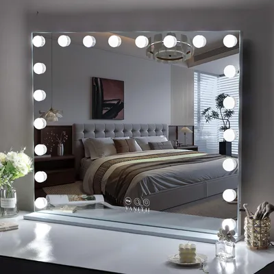 Produktbild von VANITII Hollywood Schminkspiegel 100cm x 80cm mit Beleuchtung 20 Dimmer Leuchten 3 Lichtmodus Kosmetikspiegel für Badzimmer Schminktisch Weiß
