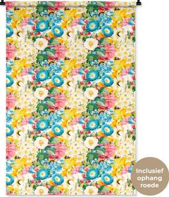 Produktbild von MuchoWow® Wandteppich Wandbehang Blumen - Frühling - Collage 90x135 cm Tapisserie Dekoration Wandtuch - Baumwolle - Wandskulptur