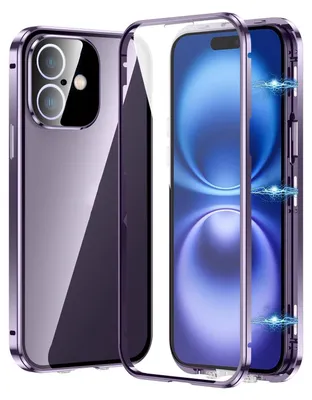 Produktbild von Für Apple iPhone 16 Handy Tasche 360 Magnet Glas Bumper Metall Hülle Etuis Case Cover