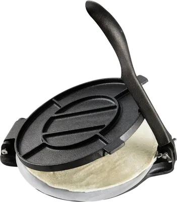 Zdjęcie produktu dla Happyment Tortilla Pearls 8 cali – prasa do hamburgerów, urządzenie do przygotowywania tacos, maszyna do roti i ciasta – 20 cm żeliwo, ciężka, wstępnie przyprawiona prasa – w zestawie 100 arkuszy papieru do pieczenia