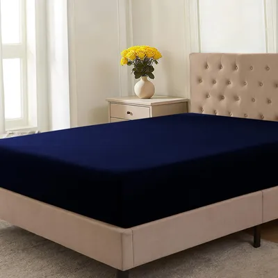 Productafbeelding van Spreeiklaken, 100 x 200 cm, 100% katoenen jersey, geschikt voor matrassen tot 25 cm hoog, marineblauw