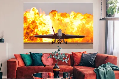 Produktbild von MuchoWow® Poster Flugzeuge - Düsenjäger - Rauch - Feuer 180x120 cm - Fotoplakat