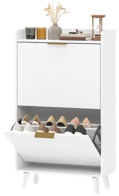 Produktbild von Schuhschrank fš¹r 12 Paar Schuhe, schmaler Schuhschrank mit 2 Klappschubladen, verstellbaren Einlegeb?den, wei?