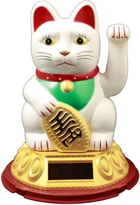 Produktbild von HAAC Solar Winkekatze Katze Glückskatze Glücksbringer 20 cm Farbe weiss / rot