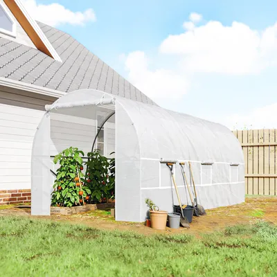Produktbild von Sweiko Foliengewächshaus Treibhaus begehbar mit Metallrahmen 4,45 x 2 x 2m Weiß