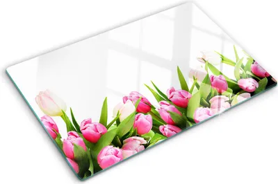 Produktbild von Tulup Glas Herdabdeckplatte - 80x52 cm - Glaskeramikkochfeld-Abdeckung Spritzschutz Glasabdeckplatte - Einteilig - Blumen & Pflanzen - Rosa Tulpen - Rosa