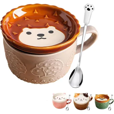 Produktbild von Keramiktassen Set mit Deckel, Lustige Tier Kaffeebecher, Geschenk für Frauen Mädchen
