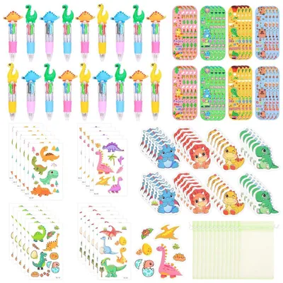 Produktbild von Schrein-Geschenkset Dino 24-teilig 4-in-1 Kugelschreiber Sticker Haftnotizen Lesezeichen Organzabeutel