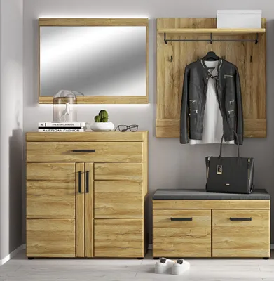 Produktbild von Garderoben-Set >Cortina< (4-teilig) Grandson Eiche - 190x195x38 BxHxT
