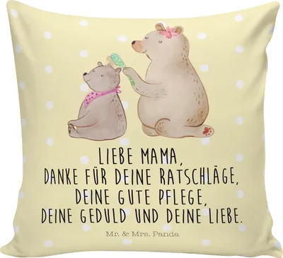Produktbild von Mr. & Mrs. Panda Dekokissen Sofa Bär Kind - Gelb Pastell - Geschenk, Kissen 40x40, Mutter, Polster, Zierkissen, Muttertag, für, Bären, zier, Opa, bedruckt, Familie