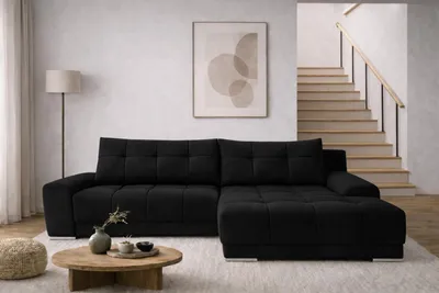 Produktbild von Kaiser Möbel Ecksofa mit schlaffunktion und bettkasten, Eckcouch WAVE stoff SORO Rechts Schwarz