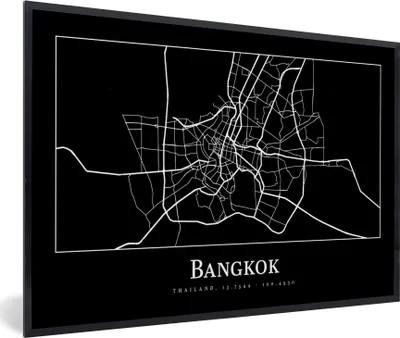 Produktbild von MuchoWow® Gerahmtes Poster Bangkok - Karte - Stadtplan 30x20 cm - Poster mit Schwarzem Bilderrahmen Wandposter Rahmen Foto Bilder - Kunstdruck - Bild-Poster