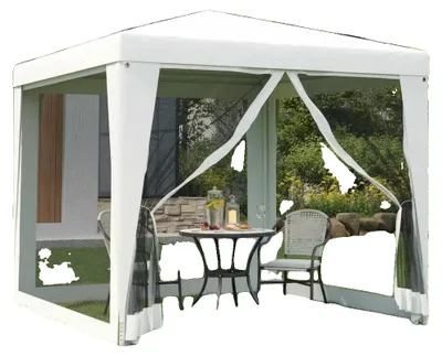 Image de Pavillon, dimensions 2,5 m x 2,5 m, tissu résistant aux UV, 4 panneaux latéraux en filet, montage facile, adapté à une utilisation en extérieur