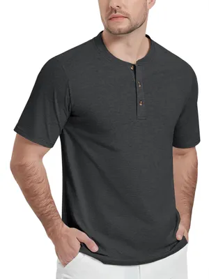 Produktbild von KEFITEVD Herren Henley Shirt Baumwolle Polo Ohne Kragen Schwarz M