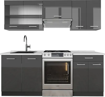Produktbild von Küchenzeile Vicco R-Line Anthrazit Hochglanz/Anthrazit 200 cm , AP Marmor, Model 53599
