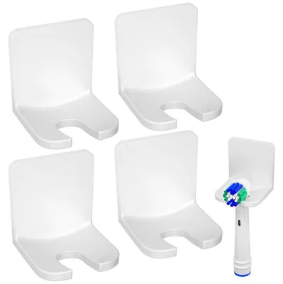 Image de Support pour brosse à dents électrique, lot de 4, adhésif, fixation murale, blanc