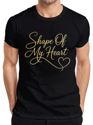Productafbeelding van Shape Of My Heart, gouden hart, romantische muziek, nostalgie, jaren '90, heren T-shirt, zwart, maat S