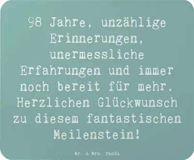 Produktbild von Mr. & Mrs. Panda Mousepad Spruch 98. Geburtstag - Meeresbrise - Geschenk, Erfahrungen, mausteppich, Meilenstein, feiern, mousematte, Geburtstagsgeschenk, Happy Birthday