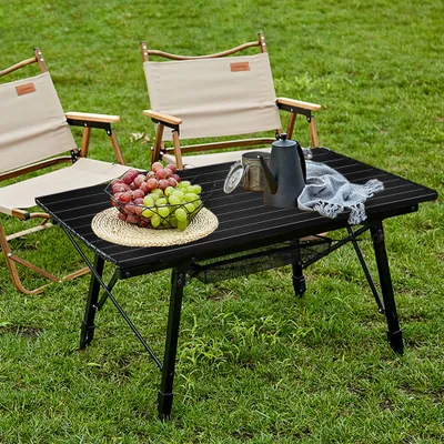 Produktbild von YZNAHRE Campingtisch Klappbar 90x51,5 cm Klapptisch Camping Höhenverstellbar Aluminium Camping Tisch Gartentisch Falttisch inkl. Tragetasche für Outdoor Garten, Schwarz