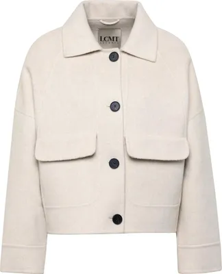 Produktbild von Beige Wollmix Jacke Größe 46, kurz geschnitten, mit Hemdkragen und Pattentaschen