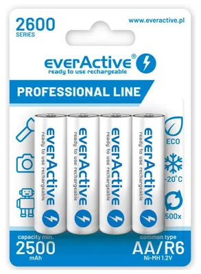 Obrázek produktu pro Everactive EVHRL6-2600, Dobíjecí baterie, Nikl-metal hydridová (NiMH), 1,2 V, 4 kusů, 2500 mAh, -20 - 50 °C