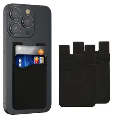 Produktbild von kwmobile 3x Stick-on Kartenhalter für Kreditkarten - Silikon Halter - 5,7 x 9,8 cm - für bis zu 4 Karten oder Bargeld - Wallet in Schwarz Schwarz