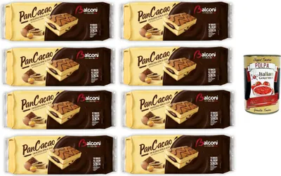 Produktbild von Balconi Pancacao,Morbido pan di spagna e dolce crema al cacao Pancacoa, weicher Biskuitkuchen und süße Kakaocreme 8x280gr + Italian Gourmet polpa 400g