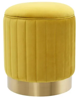 Produktbild von Casa Padrino Hocker Gelb / Messing Ø 40 x H. 45 cm - Luxus Sitzhocker