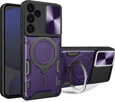 Obrázek produktu pro Pouzdro pro Samsung Galaxy S24 FE dvojvrstvé odolné pouzdro s ochranným krytem kamery a kruhovým stojánkem na prsten Fialová