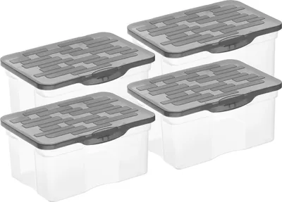 Produktbild von Rotho 4er Set Aufbewahrungsboxen mit Klappdeckel RANGER - Kunststoffbox 4.2L - Stapelbox je 26 x 19 x 12 cm - Lagerbox aus Kunststoff - Box stapelbar