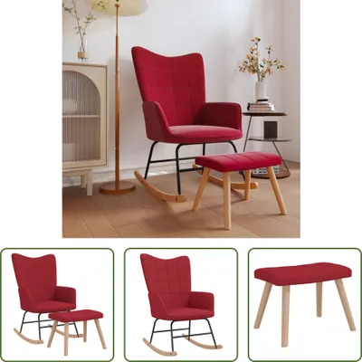 Produktbild von The Living Store Schaukelstuhl mit Hocker Stoff Weinrot