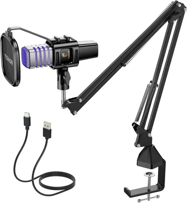 Produktbild von Gaming USB Mikrofon für PC, RGB Microphone mit Nierencharakteristik, Kondensator Mic Set inkl. Ständer, ideal für Streaming, Podcast, YouTube, PS4/PS5