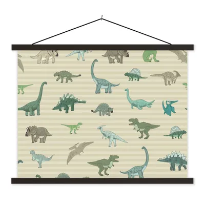 Produktbild von MuchoWow® Textilposter Dinosaurier - Braun - Grün - Jungen - Mädchen - Kinder 60x45 cm mit schwarzem Rahmen - Poster Schlafzimmer