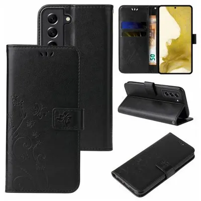 Produktbild von Kunstleder Flip-Hülle Floral für Samsung Galaxy S22 Serie - Farbe: Schwarz - Modellkompatibilität: Für Samsung Galaxy S22