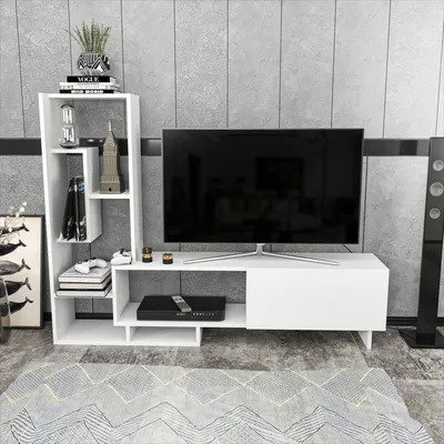 Image de Meuble TV en L Decorotika Pegai pour téléviseurs jusqu'à 54 pouces | Blanc
