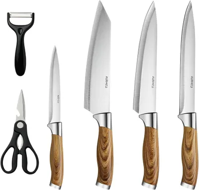 Produktbild von Küchenmesserset 6-teilig, Edelstahl, mit Schälmesser und Küchenschere, für Kochen