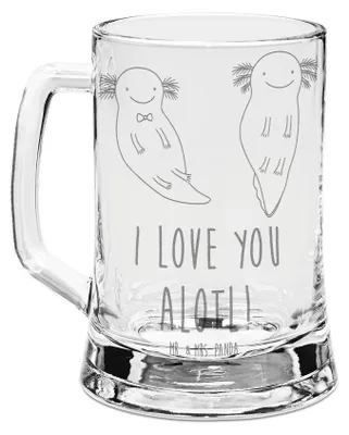 Produktbild von Mr. & Mrs. Panda Glaskrug Axolotl Liebe - Transparent - Geschenk, Gravur Bierkrug, Valentinstag, Krug, für Frauen, Freund, Hochzeitstag, Glas, Mit, Seidel, Humpen