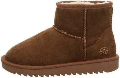 A single brown winter boot is shown against a white background.