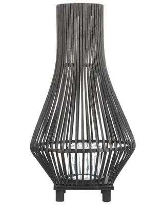 Produktbild von BELIANI Laterne Schwarz Bambusholz Vasenform mit Glaseinsatz Lamellen-Optik Boho Design Wohnaccessoires Dekoartikel Tischdekoration
