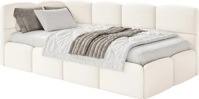 Produktbild von Selsey Cloudy – Jugendbett 120x200, Kopfteil links, Matratze & Bettkasten, Samt Creme